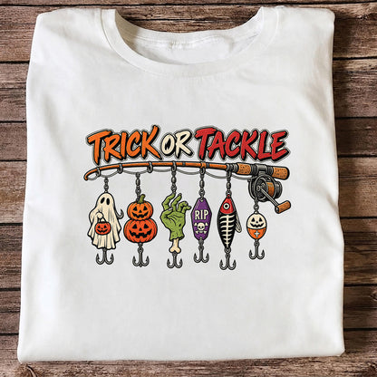 Trick or Tackle Halloween Ghost and Pumpkin Fishing Lures T-Shirt
