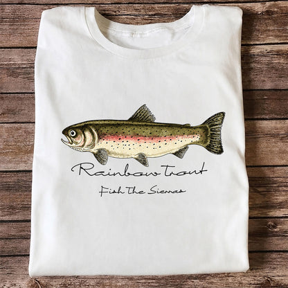 Rainbow Trout T-Shirt Fish The Sierras Fly Fishing Vintage Angler Tee