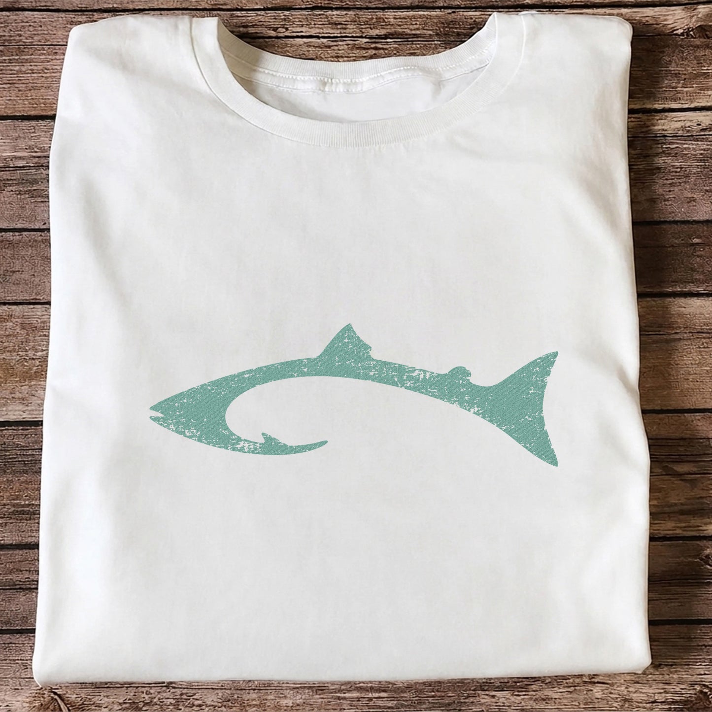 Distressed Salmon Fish Hook Silhouette Fishing T-Shirt