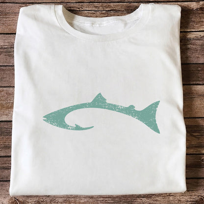 Distressed Salmon Fish Hook Silhouette Fishing T-Shirt