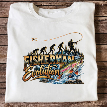 Fisherman Evolution Rainbow Trout Fly Fishing Graphic T-Shirt