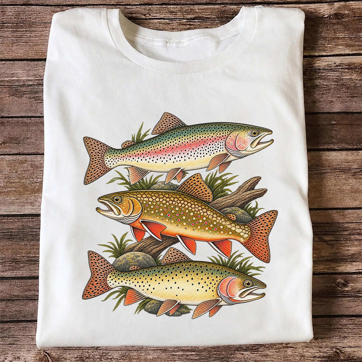 Vintage Rainbow Brook and Brown Trout Fishing Graphic T-Shirt