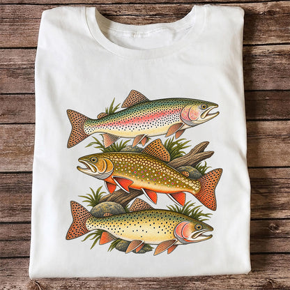 Vintage Rainbow Brook and Brown Trout Fishing Graphic T-Shirt