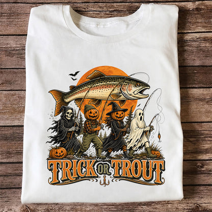 Trick or Trout Halloween Fishing T-Shirt, Vintage Trout Angler Tee