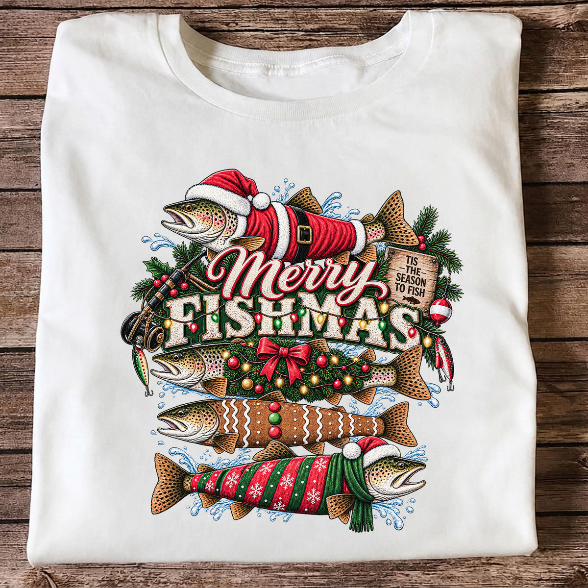 Merry Fishmas Tis the Season to Fish Christmas Trout T-Shirt