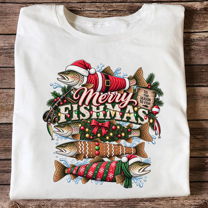 Merry Fishmas Tis the Season to Fish Christmas Trout T-Shirt