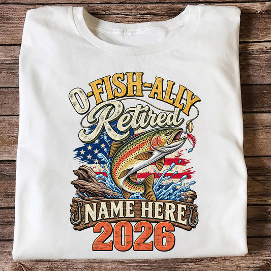 Retired Trout Fishing Patriotic Personalized Graphic T-Shirt