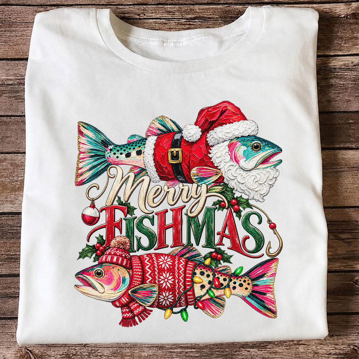 Merry Fishmas Santa Fish Christmas Fishing Graphic T-Shirt