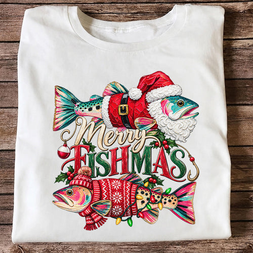 Merry Fishmas Santa Fish Christmas Fishing Graphic T-Shirt