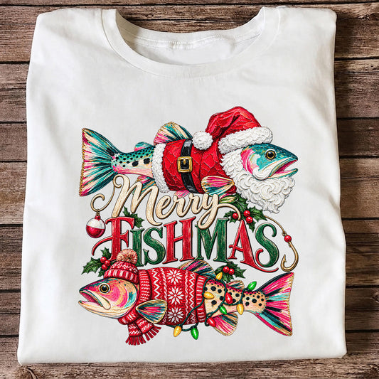 Merry Fishmas Santa Fish Christmas Fishing Graphic T-Shirt