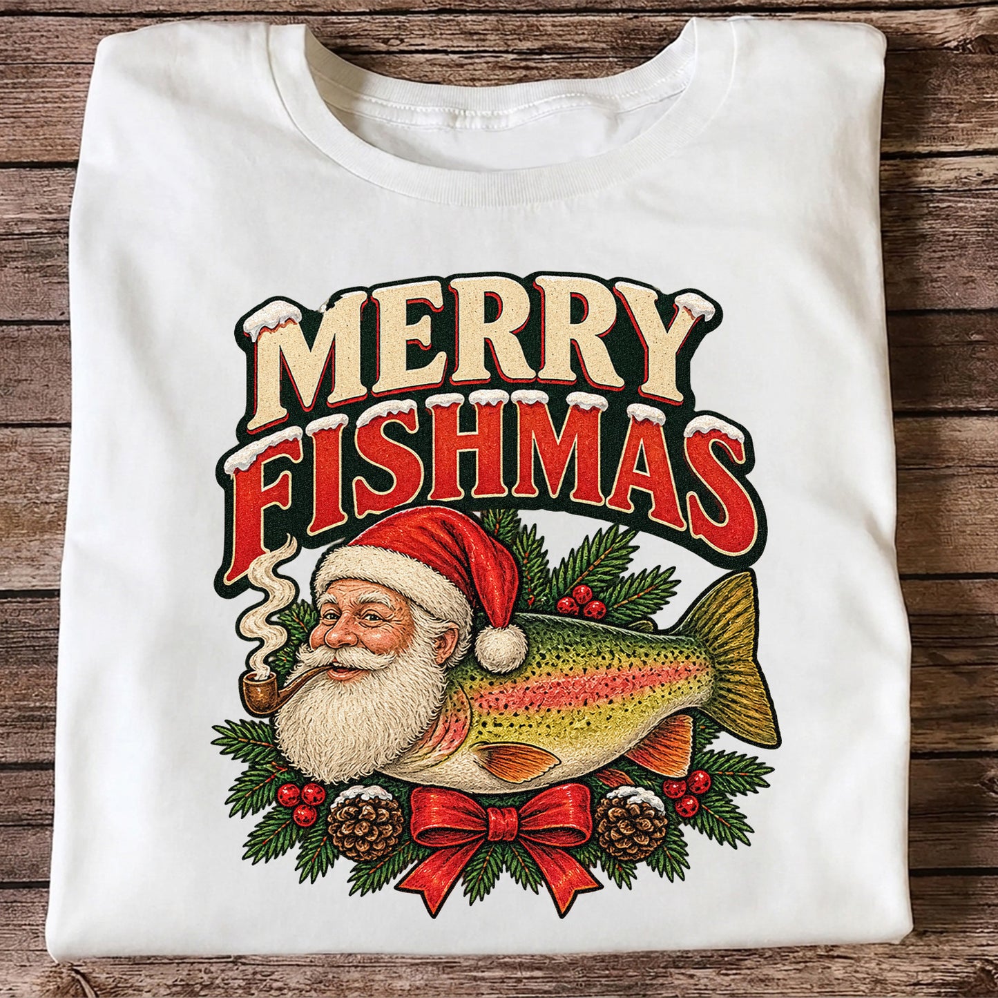 Merry Fishmas Santa Rainbow Trout Christmas Fishing T-Shirt