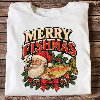 Merry Fishmas Santa Rainbow Trout Christmas Fishing T-Shirt