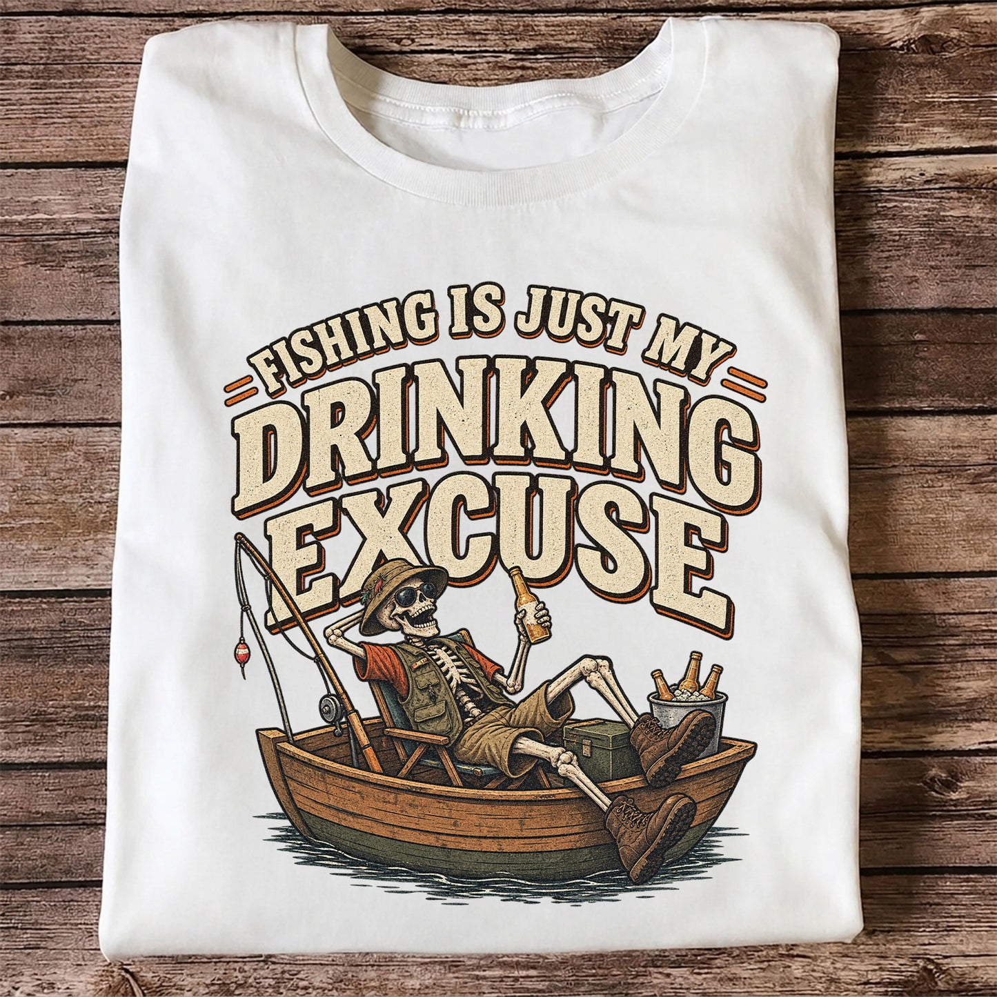 Fishing Is Just My Drinking Excuse Skeleton Angler T-Shirt