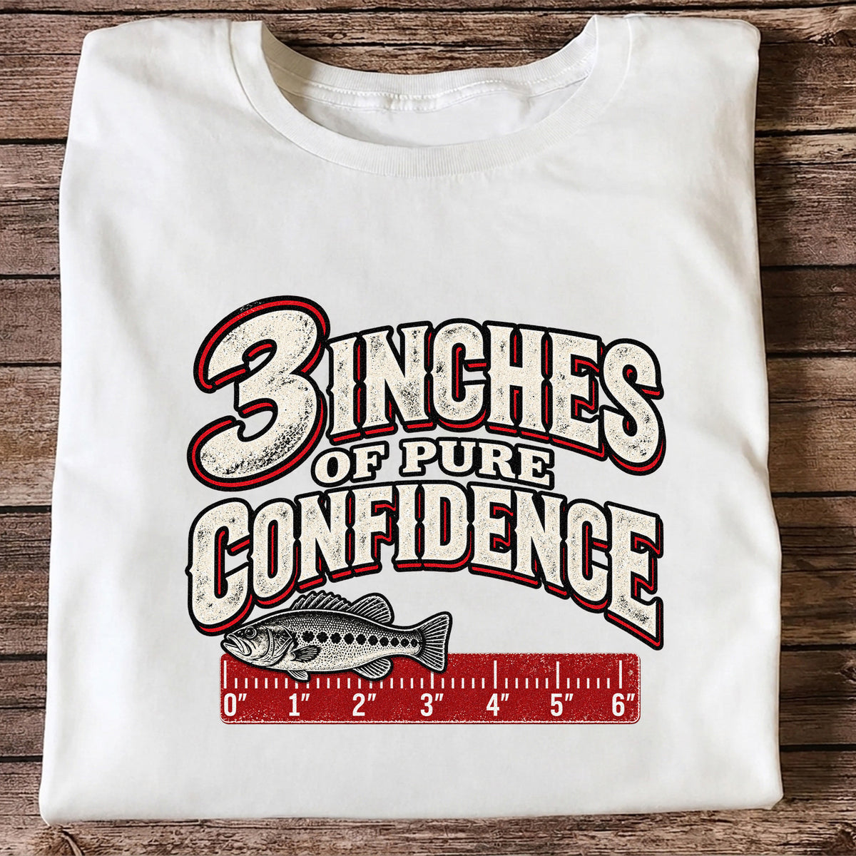 3 Inches of Pure Confidence Bass and Ruler Funny Fishing T-Shirt