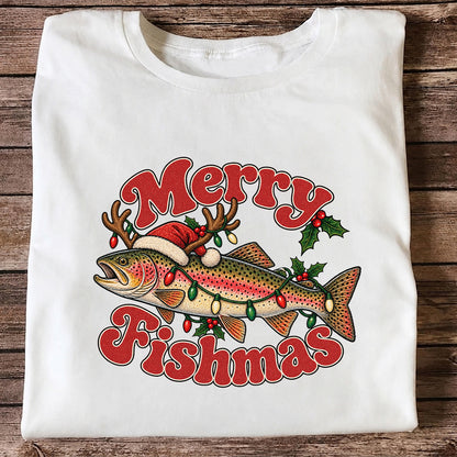 Merry Fishmas Reindeer Rainbow Trout Christmas Fishing T-Shirt