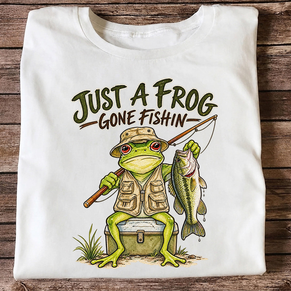 Just a Frog Gone Fishin' Bass Fishing Graphic T-Shirt