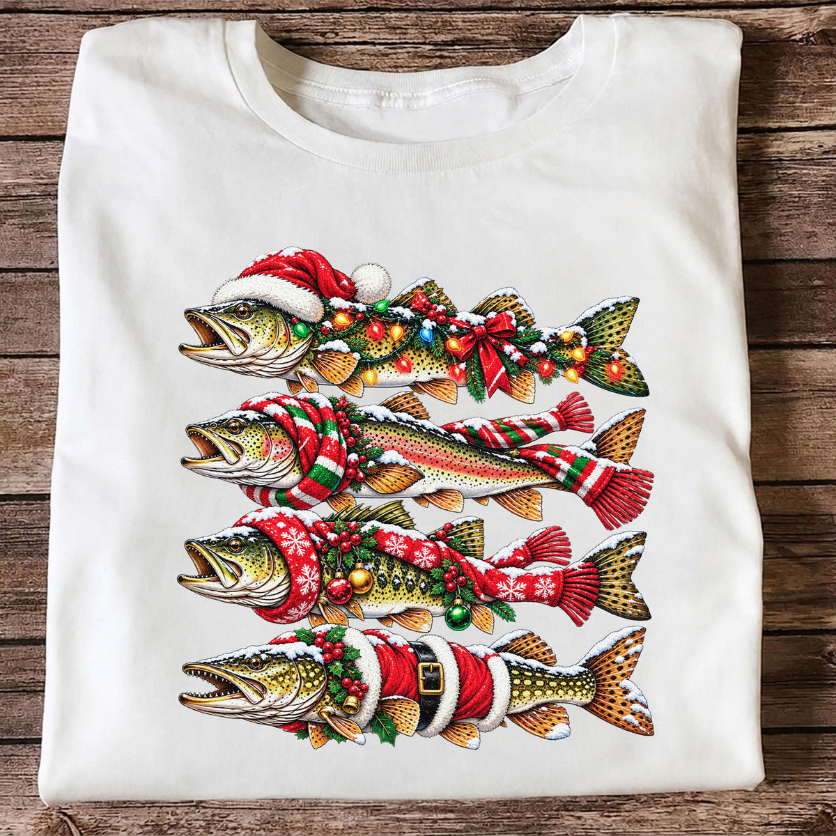 Christmas Trout Fishing Holiday Graphic T-Shirt