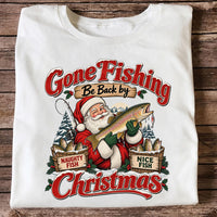 Gone Fishing Be Back by Christmas Santa Trout T-Shirt