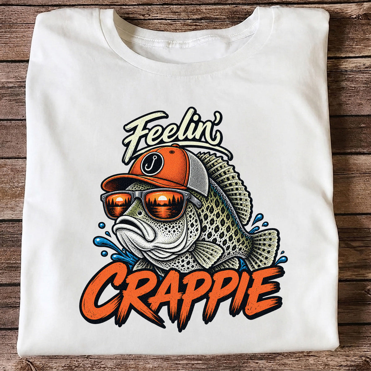 Feelin' Crappie Funny Fishing T-Shirt with Fish in Sunglasses