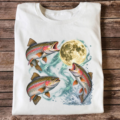 Rainbow Trout Under the Full Moon Fishing Graphic T-Shirt