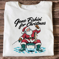 Santa Claus Ice Fishing Christmas Graphic T-Shirt