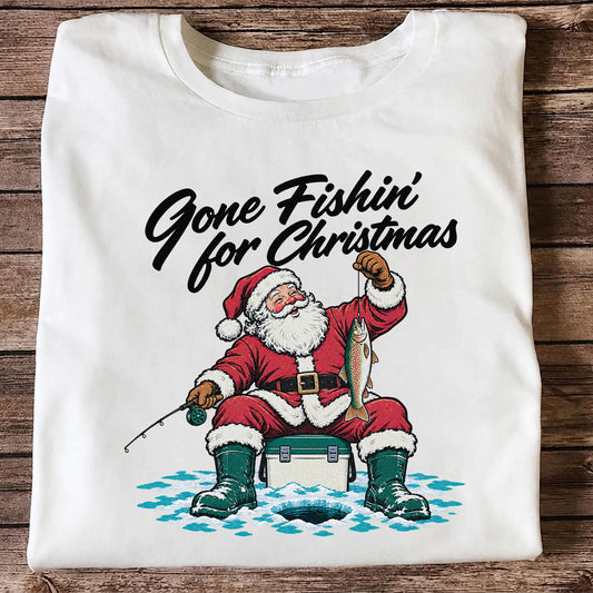 Santa Claus Ice Fishing Christmas Graphic T-Shirt