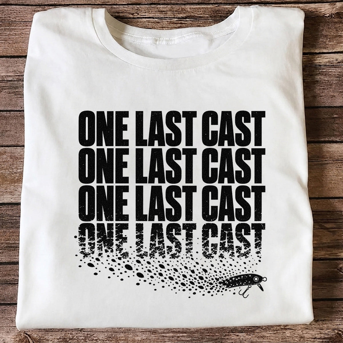 One Last Cast Repeating Fishing Lure Graphic T-Shirt
