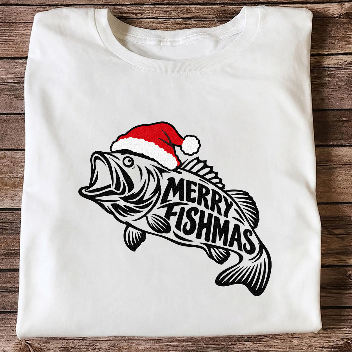 Santa Hat Fish Christmas Fishing Graphic T-Shirt