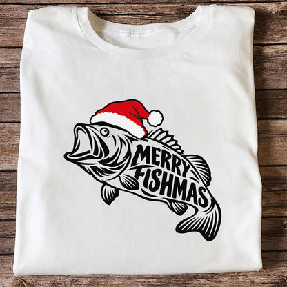 Santa Hat Fish Christmas Fishing Graphic T-Shirt