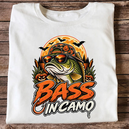 Bass in Camo Halloween Bass Fishing Graphic T-Shirt