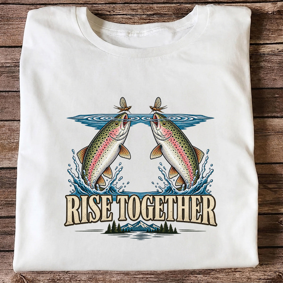Rise Together Rainbow Trout Fly Fishing Graphic T-Shirt