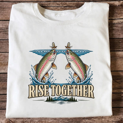 Rise Together Rainbow Trout Fly Fishing Graphic T-Shirt