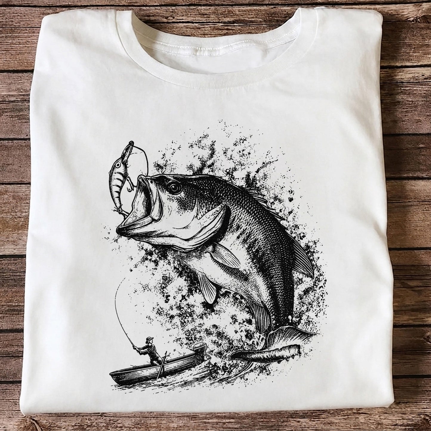 Largemouth Bass Striking Lure from Fishing Boat Graphic T-Shirt