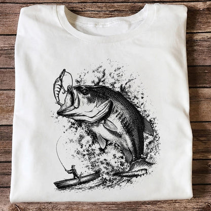 Largemouth Bass Striking Lure from Fishing Boat Graphic T-Shirt