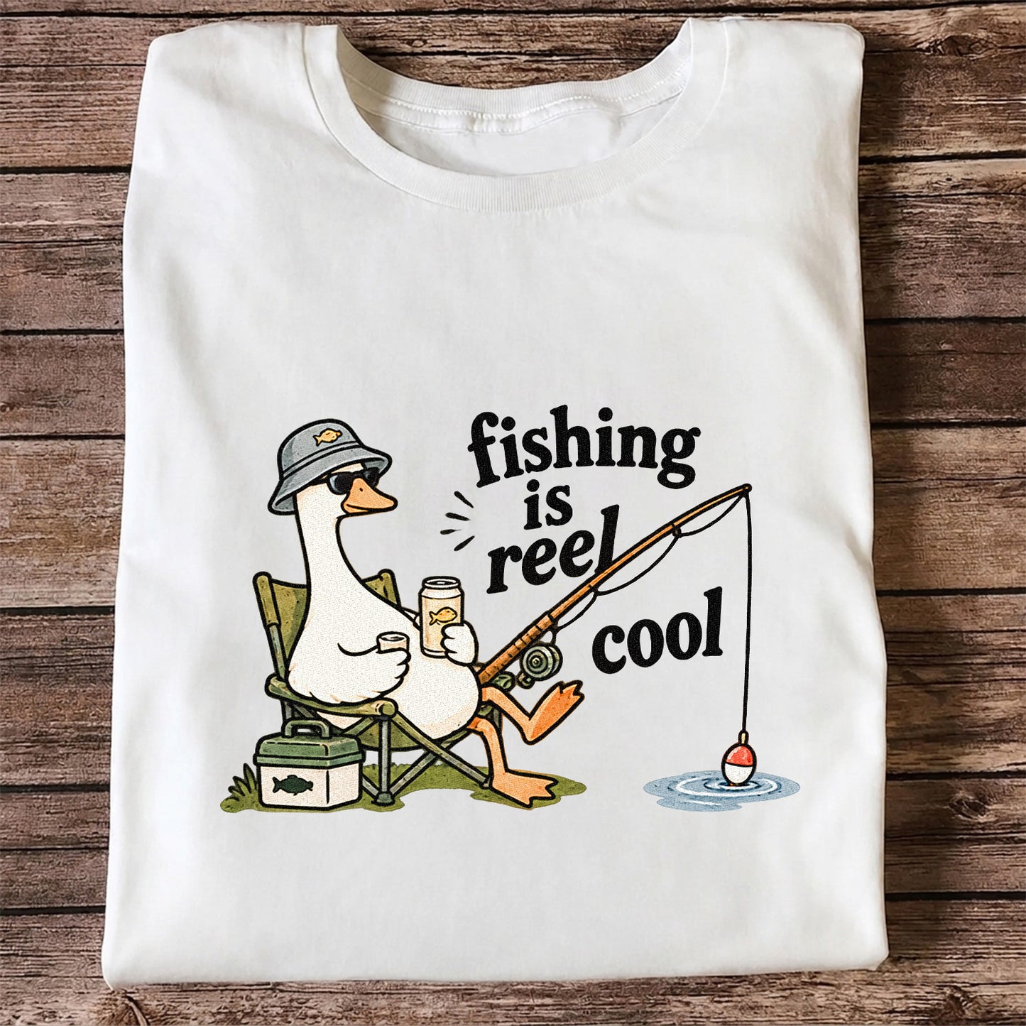 Fishing Is Reel Cool Funny Fishing Goose Graphic T-Shirt