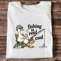 Fishing Is Reel Cool Funny Fishing Goose Graphic T-Shirt