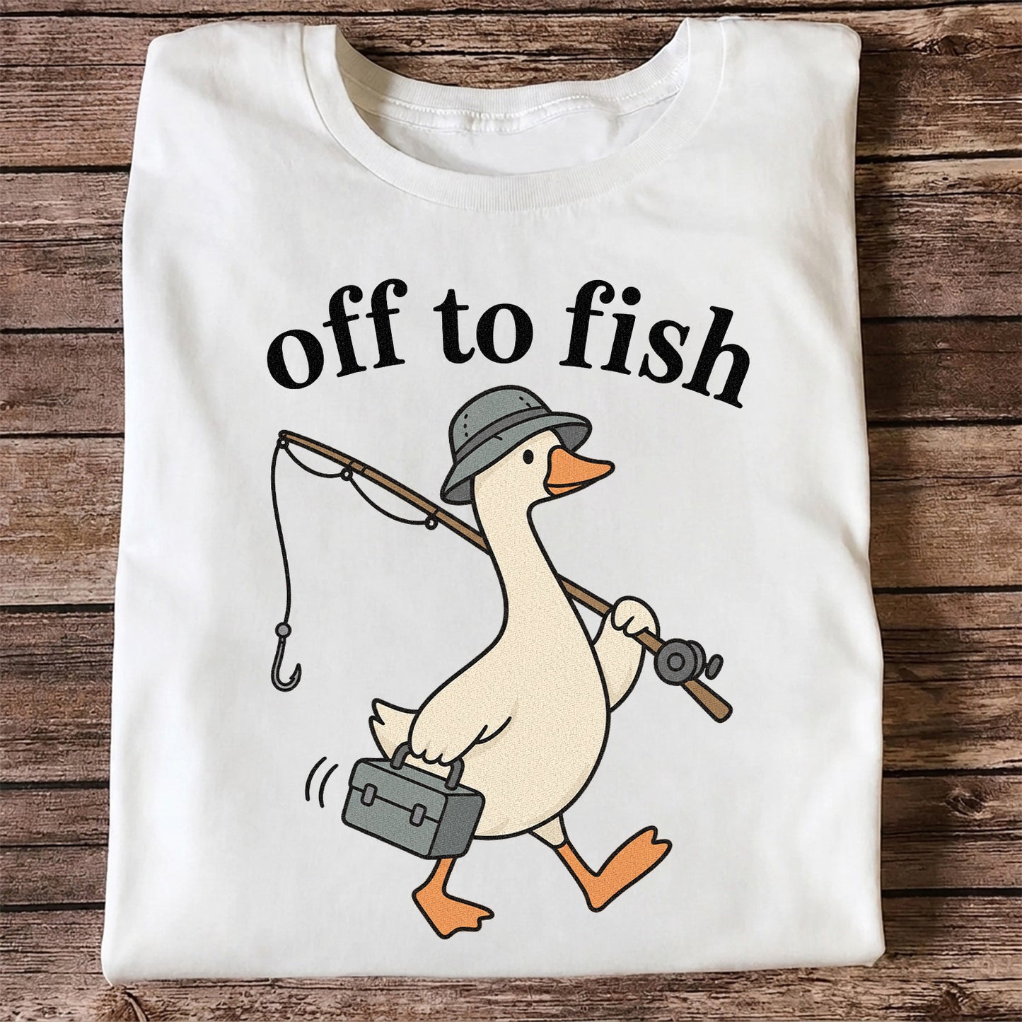Off to Fish Funny Fishing Goose Graphic T-Shirt