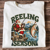 Reeling in the Season Santa Fishing for Rainbow Trout Christmas T-Shirt
