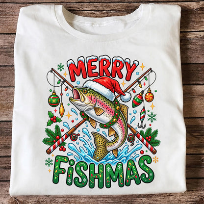 Merry Fishmas Santa Trout Christmas Fishing Graphic T-Shirt