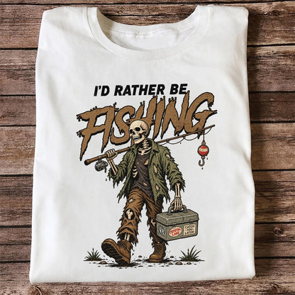 I'd Rather Be Fishing Skeleton Angler Graphic T-Shirt