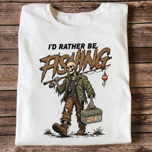 I'd Rather Be Fishing Skeleton Angler Graphic T-Shirt