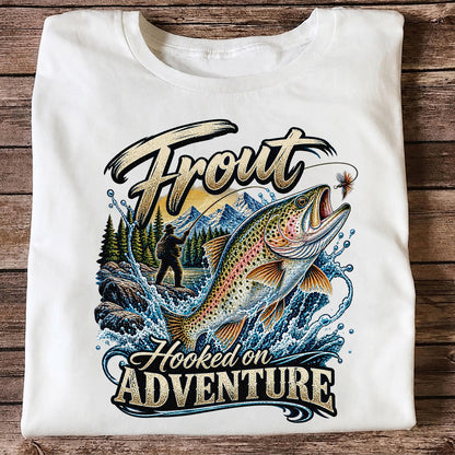 Trout Hooked on Adventure Mountain Fly Fishing T-Shirt