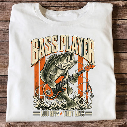 Bass Playing Guitar Vintage Fishing Graphic T-Shirt