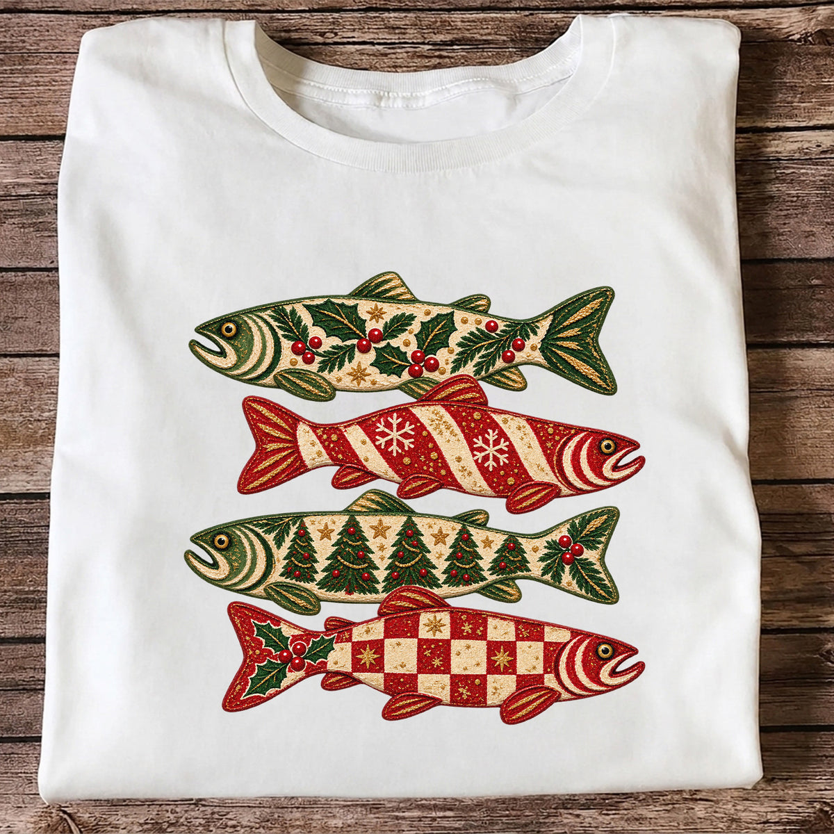 Christmas Trout Holiday Pattern Fishing Graphic T-Shirt