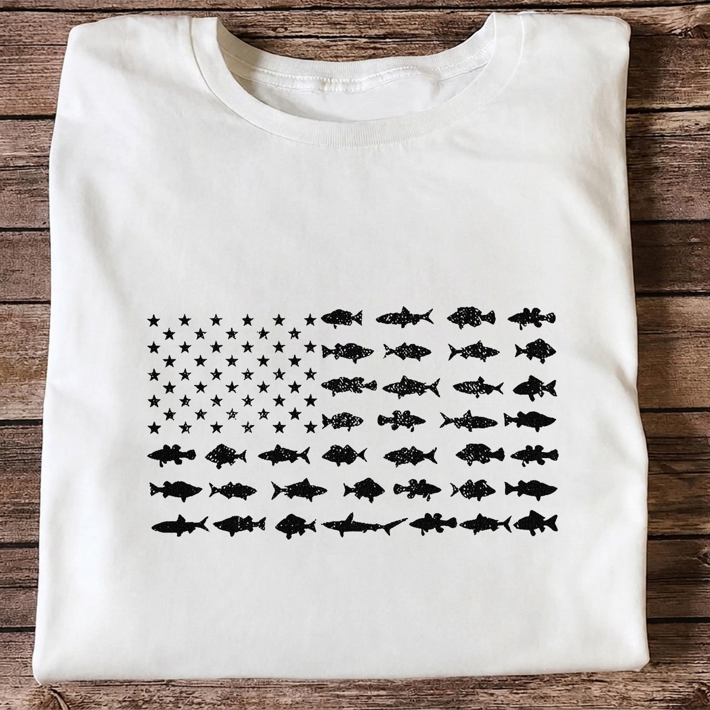 American Flag Made of Fish Silhouettes Fishing Graphic T-Shirt