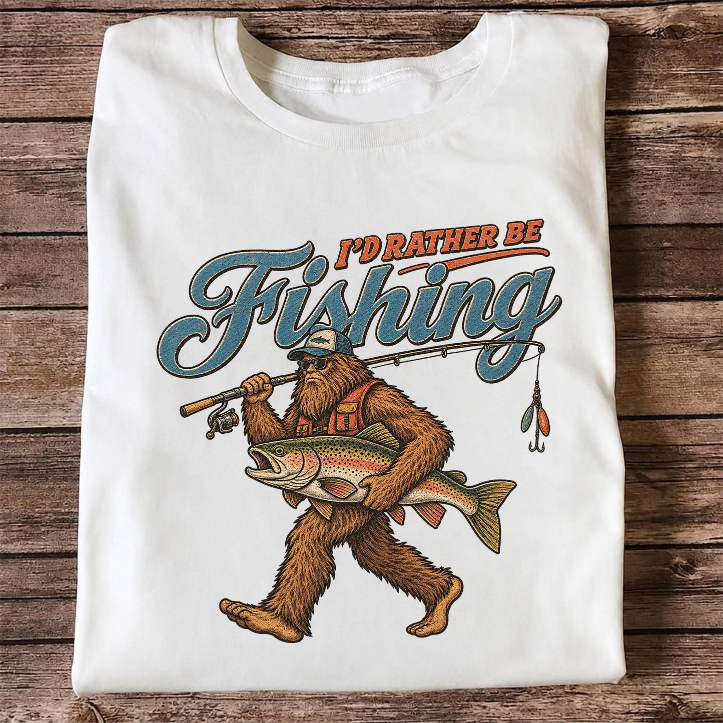 I'd Rather Be Fishing Bigfoot Trout Graphic T-Shirt