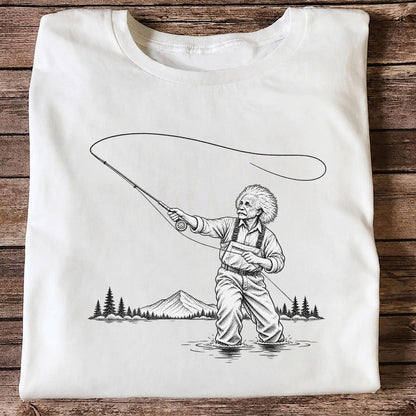 Vintage Fly Fisherman Mountain Lake Fishing Graphic T-Shirt