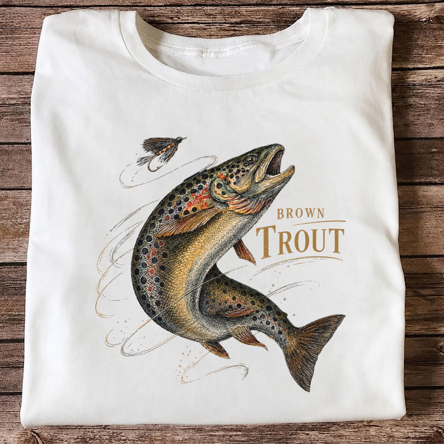 Brown Trout Chasing Fly Vintage Fishing Graphic T-Shirt