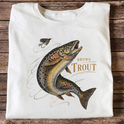 Brown Trout Chasing Fly Vintage Fishing Graphic T-Shirt