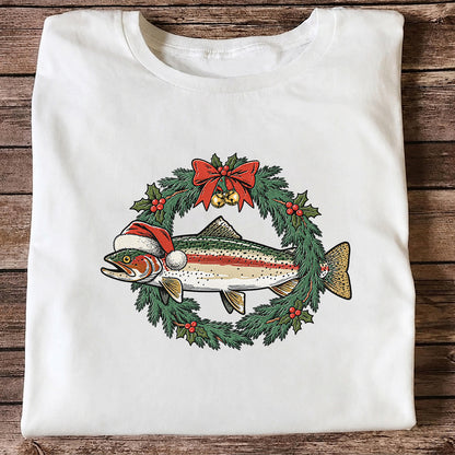 Christmas Trout Wreath Fishing Graphic T-Shirt